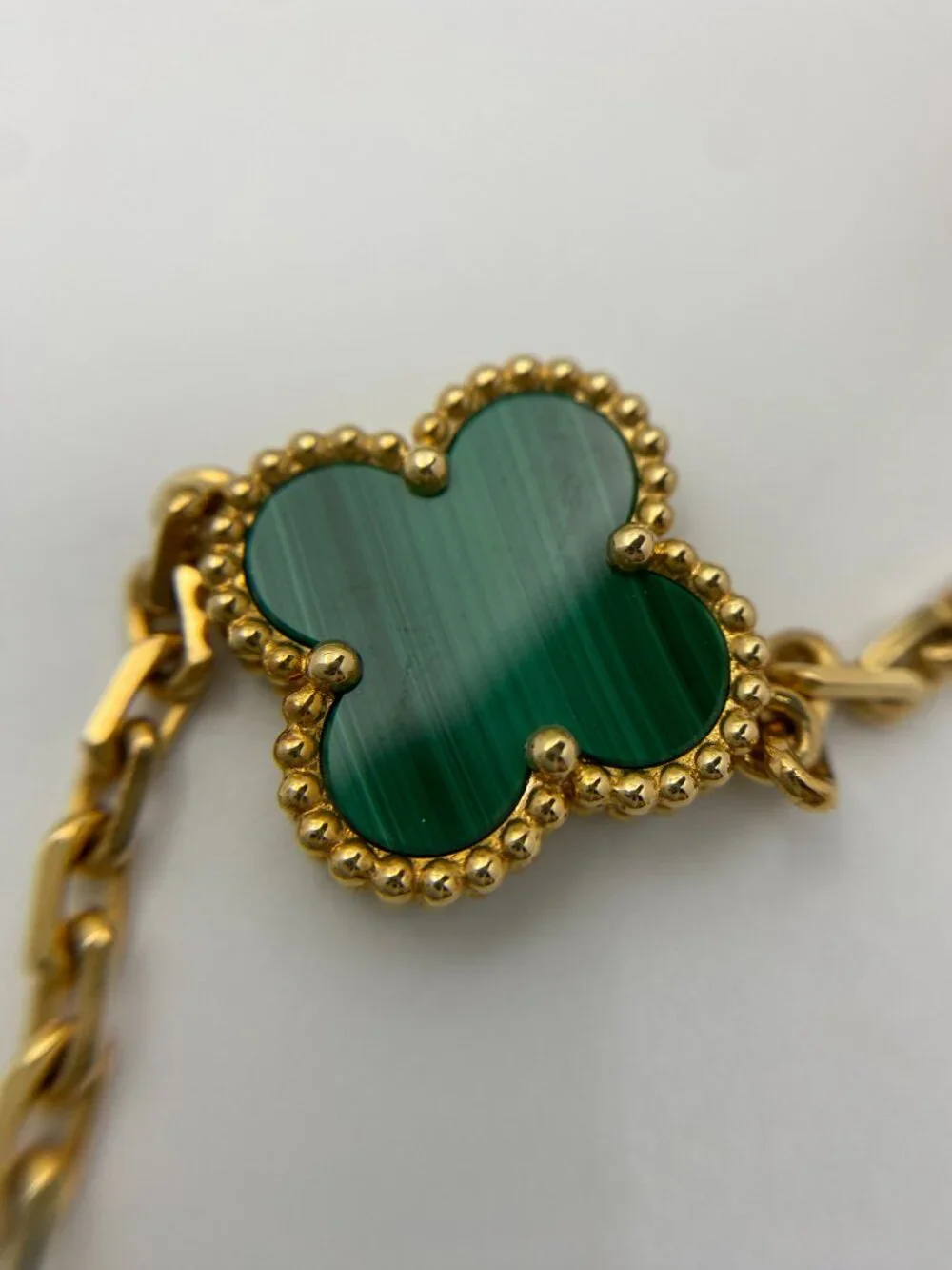 Authentic VCA Vintage Alhambra 5 Motif Malachite Gold Bracelet